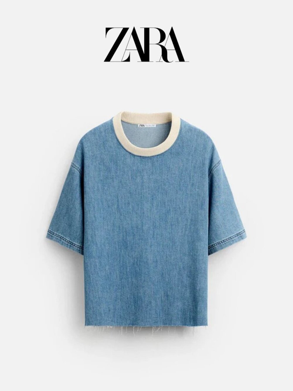 Zara Denim Cropped Relaxed Shirt Size S